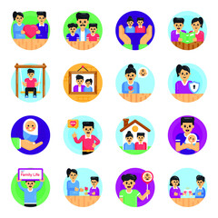 Fototapeta premium Family Love Flat Round Icons Pack