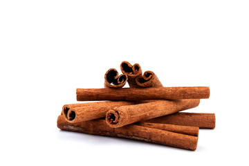 Fragrant cinnamon sticks isolated on white background