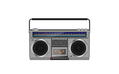 Stock vector illustration boombox. Vintage boombox speaker. Boombox Cassette Stereo Recorder from the Eighties Bass Sound.