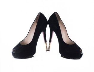 fashionable elegant black high-heeled shoes isolated on white background