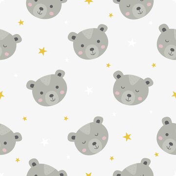 cute seamless pattern with cartoon baby teddy bears for kids. animal on white background. vector illustration. 