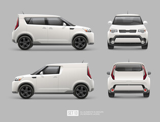 White Electric Suv Car template for Advertising and Corporate Identity Mockup Template. Hi-detailed Cargo Delivery Van Isolated on grey background. Side view Realistic vector eco Vehicle 