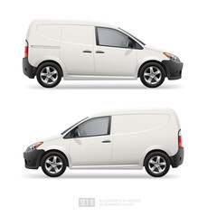 White Freight  service Car vector template for Mockup Advertising and Corporate Brand identity. Delivery Van mockup Isolated on white background. Side view van