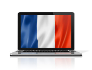 French flag on laptop screen isolated on white. 3D illustration