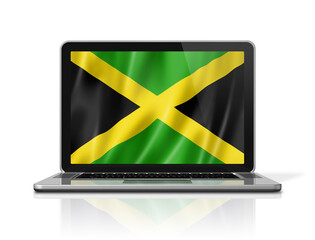 Jamaican flag on laptop screen isolated on white. 3D illustration