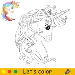 Cartoon cute unicorn with long rainbow mane coloring