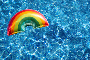 Rainbow balloon on Wavy water surface of swimming pool. Concept of lgbti. background. copy space.
