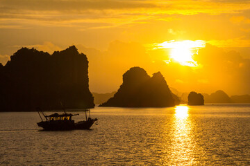 Sunset in Halong bay, Vietnam