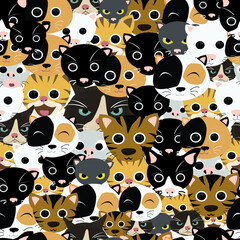  kitten face Cat vector cartoon character seamless pattern