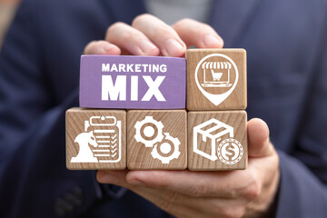 Business concept of marketing mix strategy. 7PS, 4P and 12P model.