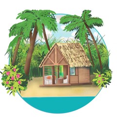 tropical house with palm trees