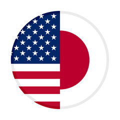 round icon with america and japan flags isolated on white background
