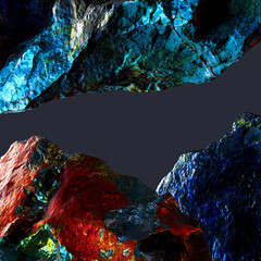 Split iron stone design elements, piece of rocks abstract shape, raw ore design idea 3d rendering