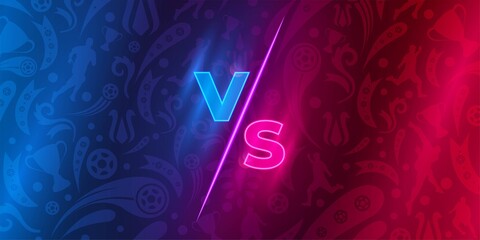 Soccer football pattern with versus VS screen vector blue and red background for sport league, championship, tournament. vector illustration