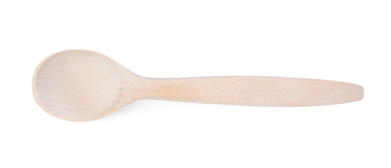 Wooden spoon isolated on white, top view
