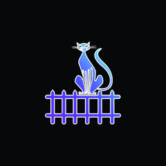 Black Cat On Fence blue gradient vector icon