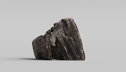 Naklejka premium Piece of wood abstract decoration element in gray room scene, product display background, object placement template 3d rendering