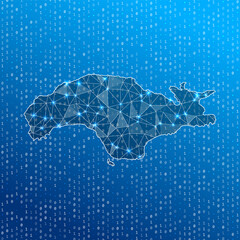 Network map of Samos. Island digital connections map. Technology, internet, network, telecommunication concept. Vector illustration.