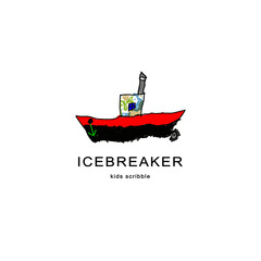 Icebreaker ship,kids scribble,  vector illustration