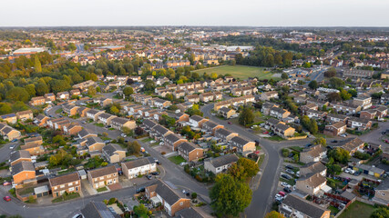 Aerial view of Colchester Riverside suburban residential area, Colchester, Essex, England, UK