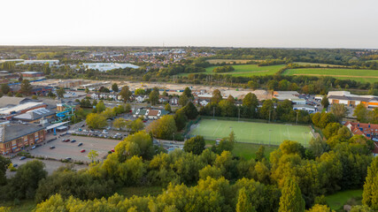 Fototapeta na wymiar Aerial view of footbal pitch in Colchester, Essex