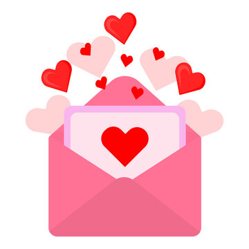 Vector romantic envelope. In the envelope is a card with a heart. Illustration image of a love letter in a flat style.