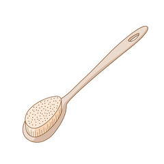 Body brush with long handle.Colored isolated illustrations in cartoon style with an outline on a white.