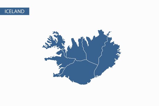 Iceland blue map detailed vector.