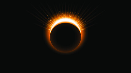 Sun Solar Eclipse Orange Fire Dark Background Vector Moon Design Style Space Science Glow Light