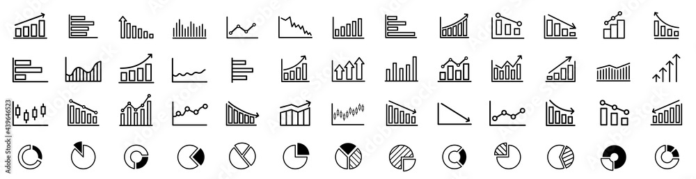 Poster growing bar graph icon set. business graphs and charts icons. statistics and analytics vector icon. 