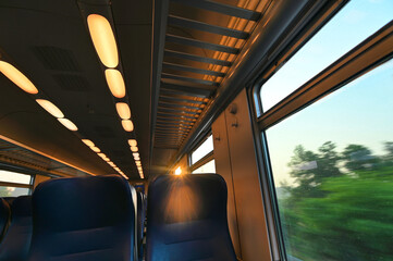 view from inside of deserted moving train