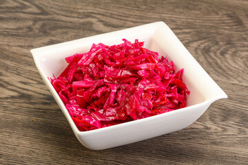 Marinated red cabbage in the bowl