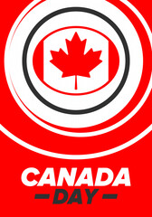 Happy Canada Day. National holiday, celebrated annual in July 1. Canadian flag. Maple leaf. Patriotic symbol and elements. Poster, card, banner and background. Vector illustration