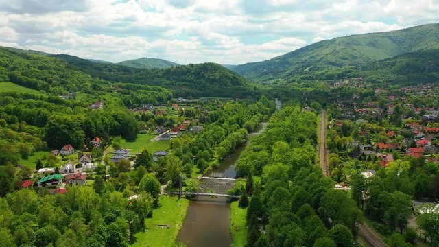 Scenery of the Vistula river in Ustron on the hills of the Silesian Beskids. Poland