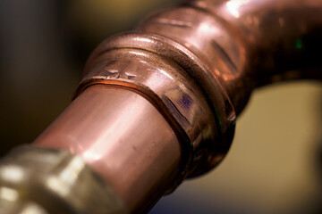 Copper piping and joint in detail.
