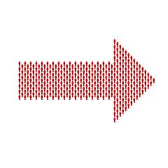 Human crowd in the shape of right arrow. Stick figure red simple icons. Vector illustration