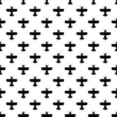 Black small airplanes biplanes isolated on white background. Monochrome seamless pattern. Vector simple flat graphic illustration. Texture.
