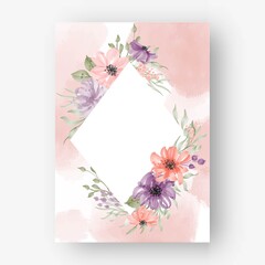 floral frame rhombus with watercolor flowers