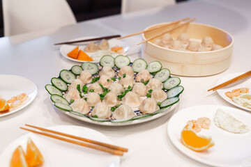 Steamed Dumplings with Cucumber Slices