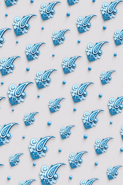 blue Paisley pattern on grey background