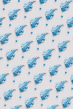 blue Paisley pattern on grey background