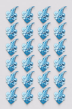 blue Paisley pattern on grey background