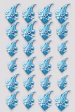 vertical image of blue Paisley pattern on grey background