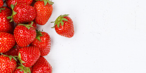 Strawberries berries fruits strawberry berry fruit copyspace copy space on a wooden board panoramic...