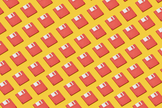 Pattern of red floppy discs