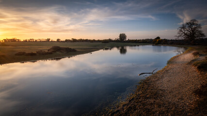 Mogshade Pond sunset at the New Forest National Park, Hampshire UK