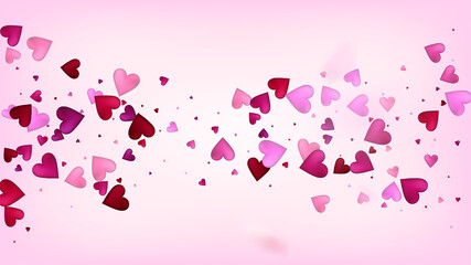 Realistic Hearts Vector Confetti. Valentines Day Romantic Pattern. Beautiful Pink Border Valentines Day Decoration with Falling Down Hearts Confetti. Elegant Gift, Birthday Card, Poster Background