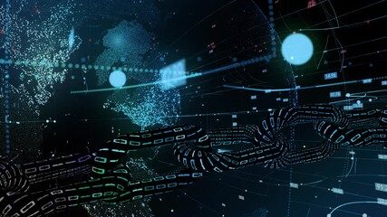 Global Blockchain and cryptocurrency matrix grid with binary chain