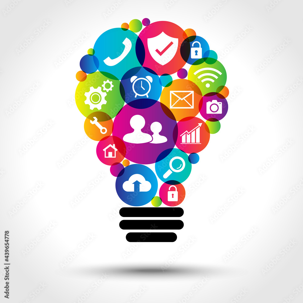 Wall mural digital marketing applications light bulb. modern creative thinking. business communication. vector 