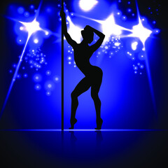 Naklejka na ściany i meble Beautiful silhouette of young women dancing a striptease. Sexy pole dancing